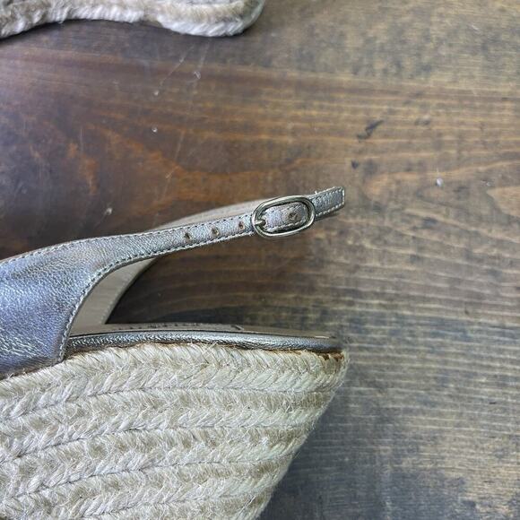 Valentino Metallic Silver Pewter Leather Bow Wedge Espadrille Sandals EU 39 8.5 - Picture 13 of 15